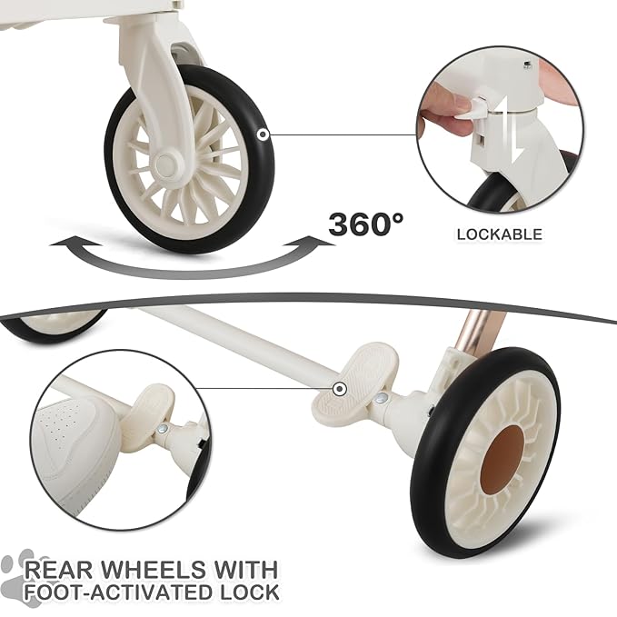 MoNiBloom 3 in 1 Pet Stroller with Adjustable Handle, Jogging Stroller w/Detachable Carrier & Lightweight Aluminum Frame for Dogs Cats, Soft Pink-Mewly Pet