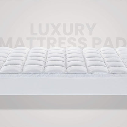SLEEP ZONE Queen Size Cotton Mattress Pad, Machine Washable Mattress Protector Cover, Soft Cotton Top Cooling Mattress Topper Fits 8-21 inch Deep Pocket, Queen