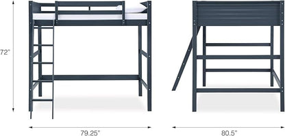 DHP Denver Full Size Loft Bed, Blue - Kids Loft Bed with Desk, Play Area, and Guardrails
