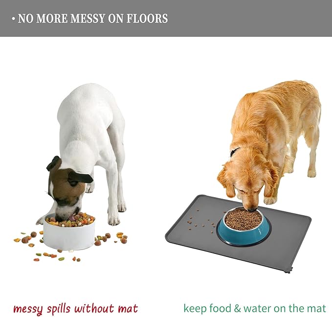 Waterproof Pet Feeding Mat with High Raised Edges, Heavier and Thicker Placemats for Cat Dog Water Bowl with BPA Free, Dogs Cats Food Mats for Messy Drinkers to Prevent Spill and Protect Floors-Mewly Pet