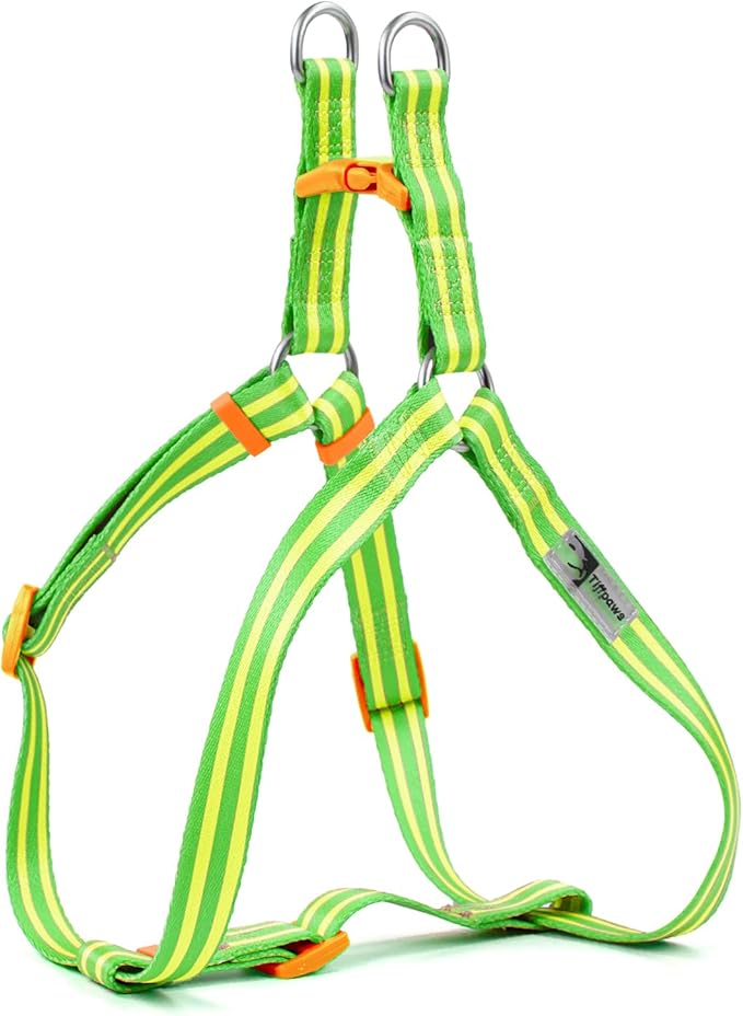 Stripe Step in Dog Harness for Small Dogs, Freedom Nylon Dog Halter Vests, Lightweight and Escape Proof Puppy Harness, Quick Fits for Small Medium and Large Dogs, Green S-Mewly Pet