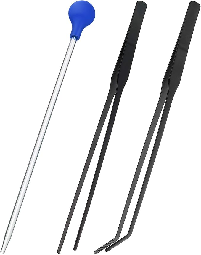 Weewooday 3 Pieces Axolotl Tank Accessories, Extra Long Tweezers for Aquarium, Coral Feeder Long Syringe, Fish Feeding Tongs Tweezers for Reef Roids Aquatic Plant Spider Snake Lizard-Mewly Pet