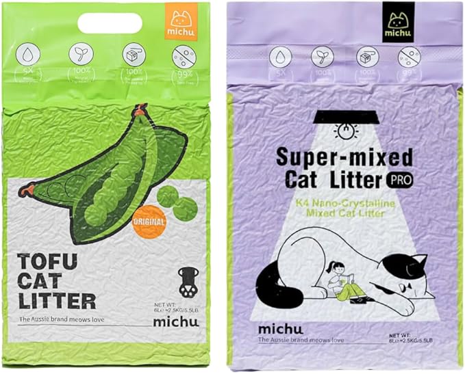 Tofu Cat Litter Natural Clumping Tofu Cat Litter 5.5lb/88oz 5 Scents (Original + Mixed, 2 Pack)-Mewly Pet