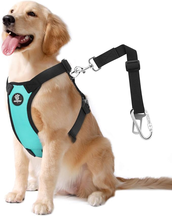 Dog Seat Belt, Safety Vest Dog Car Harness with Adjustable Buckle Dog Seat Belt for Vehicle Nylon Pet Safety Seat Belts Heavy Duty(L, Blue)-Mewly Pet