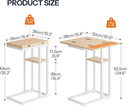 HOOBRO Foldable End Table, C Shaped Side Table with Storage Shelf, Small Snack Table Suitable for Living Room Bedroom Small Spaces, Easy Assembly, White and Natural WN29SF01