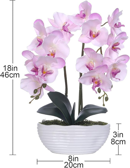 Large Artificial Potted Orchid Plant, Silk Flower Arrangement with Ceramics Vase, Pink Shades