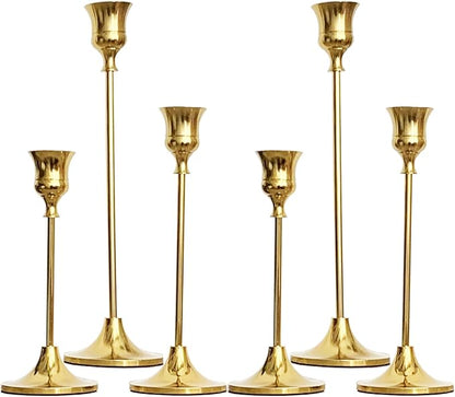 6PCS Brass Candlestick Holders Gold Candle Holders Taper Candle Holders Decorative for Thanksgiving Day Christmas Dinning Wedding Party Anniversary Home Decor.