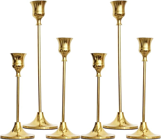 6PCS Brass Candlestick Holders Gold Candle Holders Taper Candle Holders Decorative for Thanksgiving Day Christmas Dinning Wedding Party Anniversary Home Decor.
