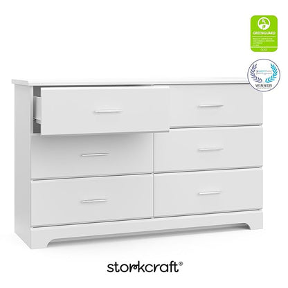 Storkcraft Brookside 6 Drawer Double Dresser (White) – GREENGUARD Gold Certified, Dresser For Nursery, Kids, Chest Of Drawers