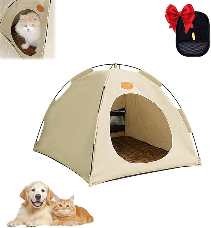 BreezyDen Pop-Up Pet Tent – Portable Indoor/Outdoor Cat Tent, Waterproof Pet Hideaway for Cats & Small Dogs with Mesh Window, Anti-Slip Base & Washable Design (White, S (4 catties Kitten))-Mewly Pet