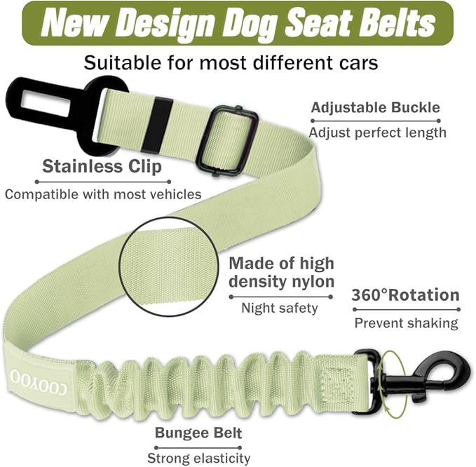 COOYOO Dog Seat Belt,3 Piece Set Retractable Dog Car Adjustable Seatbelts for Vehicle Nylon Pet Safety Heavy Duty & Elastic & Durable Car Harness for Dogs-Mewly Pet