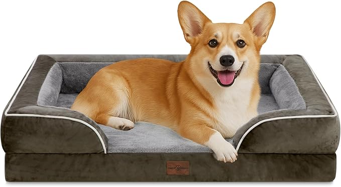 Comfort Expression Medium Dog Beds Waterproof Orthopedic Foam Dog Sofa Beds for Medium Large Dogs Comfy Pet Bed with Washable Removable Cover & Non-Slip Bottom(Medium,Dark Green)-Mewly Pet