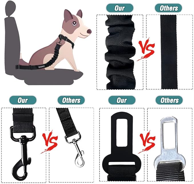 COOYOO Dog Seat Belt,Retractable Dog Car Harness Seat Belt for Car Adjustable Nylon Pet Safety Seat Belts Heavy Duty & Elastic Bungee Buffer-Mewly Pet