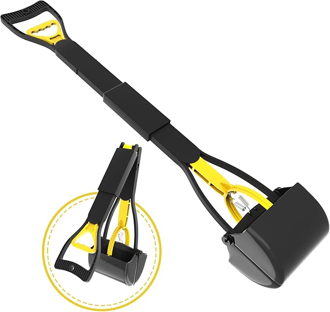 32" Heavy Duty Dog Pooper Scooper for Large Dogs, Extra Long Handle Foldable Poop Pick Up Tool with Durable Spring, Great for Yard, Lawns, Grass, Dirt, Gravel-Mewly Pet