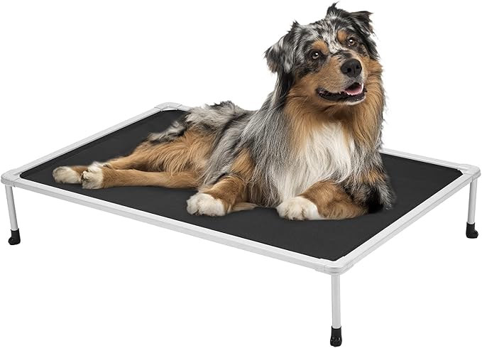 Veehoo Chewproof Elevated Dog Bed - Cooling Raised Pet Cot, Breathable Mesh, Washable & Non-Slip for Medium Dogs, Indoor/Outdoor, Black Mat and Silver Metal Frame, 32x25inches (Model CWC2203B03)-Mewly Pet