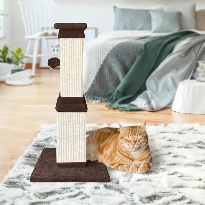 AGYM Cat Scratching Post, 32 Inch Cat Scratch Post for Cats and Kittens, Protect Your Furniture and Exercise Cats, Nature Sisal Modern Cat Scratcher for Indoor Cats, Brown-Mewly Pet