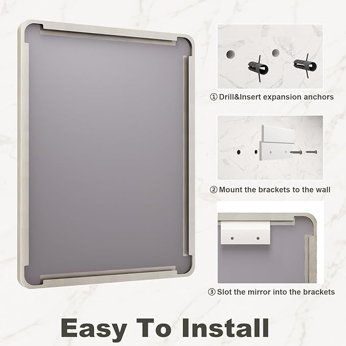 55x30 Inch Brushed Nickel Bathroom Mirror, Large Brushed Silver Metal Framed Wall Mirror, Rounded Corner Rectangle Modern Vanity Mirror, Tempered Glass, Anti-Rust, Shatterproof (Horizontal/Vertical)