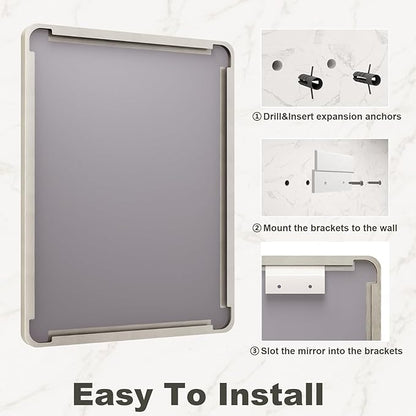 60x36 Inch Brushed Nickel Bathroom Mirror, Large Brushed Silver Metal Framed Wall Mirror, Rounded Corner Rectangle Modern Vanity Mirror, Tempered Glass, Anti-Rust, Shatterproof (Horizontal/Vertical)