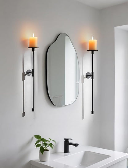 Sziqiqi Wall Candle Holder Black: Metal Candle Sconces for Pillar Candlestick Modern Wall Mount Candleholders Set of 2 - Long Candlestick Sconce Decor for Living Room Bedroom Bathroom Fireplace