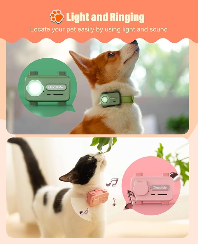 GlocalMe PetPhone for Dog and Cat, Support Play Music and Two-Way Call, Pet Community and AI Health Alerts, Real Time Tracking and Virtual Fence, Unlimited Range Pet GPS Tracker (Green)-Mewly Pet