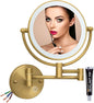 Hardwired Bathroom Wall Mounted Makeup Mirror with Lights and Magnification, 1X/5X Double-Sided for Exquisite Make-up, Extendable Adjustable Angle, No Bending Over Design, Antique Brass