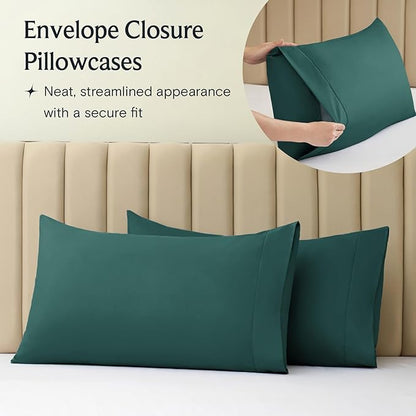 LuxClub 4 PC King Sheet Set, Deep Pockets Wrinkle Free Cooling Bed Sheets Hotel Bedding for Women, Men, Kids & Teens, Includes 1 Fitted Sheet, 1 Flat Sheet and 2 Pillowcases - Silky Soft Emerald