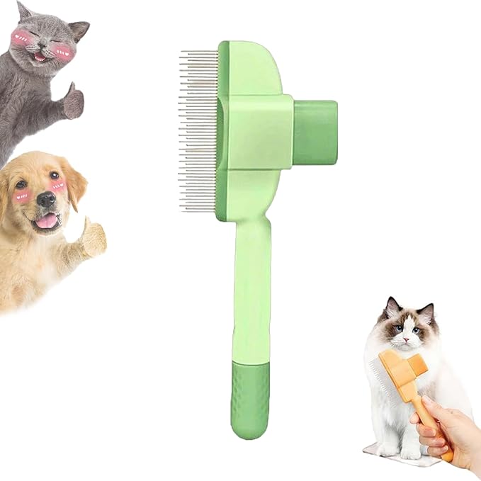 Zen Brush for Cats, Zenbrush Cat Comb, Self Cleaning Pet Comb Grooming Brush, Catdogcomb Pet Grooming for Massaging and Cleaning Shedding Hair (Green)-Mewly Pet