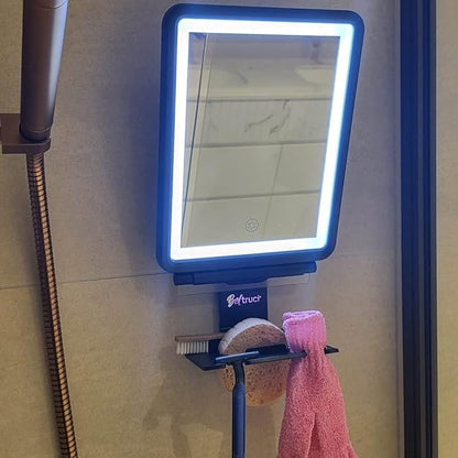 Vanity Mirror with Lights | Fogless Shower Mirror | 3 Light Lightweight Shaving Mirror with A Squeegee | Rust-Proof LED Wall Mirror | Storage Shelf for Bathroom Accessories (Black)