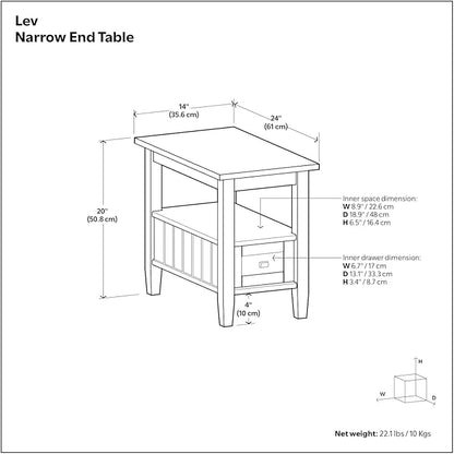 SIMPLIHOME Lev SOLID WOOD 14 Inch Wide Rectangle Transitional Narrow End Table in Smoky Brown, For the Living Room and Bedroom