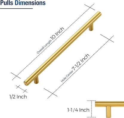 JOY DECOR 15 Pack Cabinet Handles, Gold Cabinet Pulls, 7-1/2 in Hole Center Kitchen Cabinet Handles, Stainless Steel T Bar Handles for Dresser Drawers