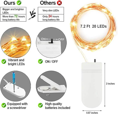 MUMUXI 32 Pack 7.2ft Fairy Lights Battery Operated, 20 LED String Lights Waterproof Copper Wire Starry Firefly LEDs for Wedding Party Jars Christmas Decorations Warm White