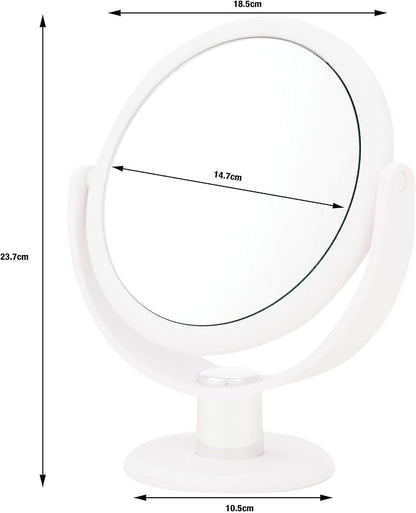 Danielle Creations 6.75-Inch Portable Two-Sided Vanity Round Vanity Makeup Mirror, No-Slip Soft Touch with 360 Rotation, 10x Magnification, White