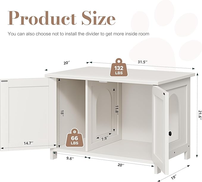 JY QAQA Cat Litter Box Enclosure,Litter Box Furniture Hidden with Barn Door,Wooden Cat Washroom Furniture,Cat House,Fit Most of Litter Box,White-Mewly Pet