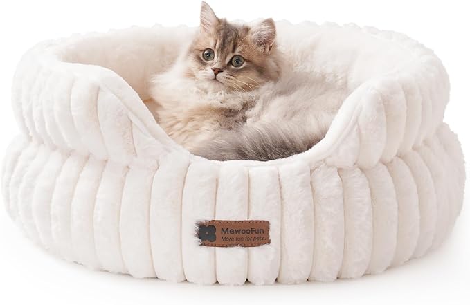 MEWOOFUN Cat Beds for Indoor Cats, Washable Dog Bed for Small Dogs, Round Pet Bed for Puppy and Kitten with Anti-Slip Bottom (Beige, 20"x20"x8")-Mewly Pet