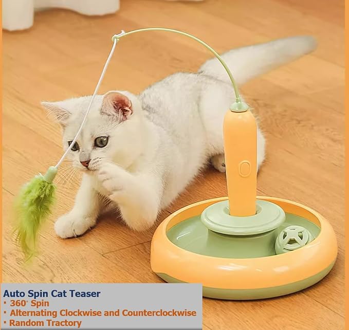 Interactive Cat Toys for Bored Indoor Cats,Automatic Cat Toy 3-in-1 Smart Teaser Wand Featuring Spinning Feather&Rolling Ball Track,Cats Dancer Toy Stimulates Hunting Instincts,Weight Control-Mewly Pet