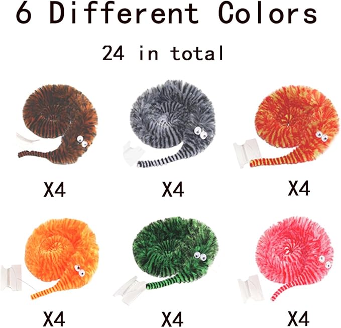 24 PCS Cat Worm Toy Zebra Print Feather Worm Teaser Refills Attachment Cute Cat Wand Replacement Interactive Wand Accessories for Fishing Pole Toy Teaser for Indoor Cats Kitten-Mewly Pet