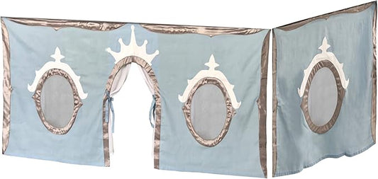 Max & Lily Underbed Curtain for Low Bunk/Loft Bed, Princess Play Privacy Set for Kids, 2 Panel Cotton Set for Bottom Bunk, Blue/Silver
