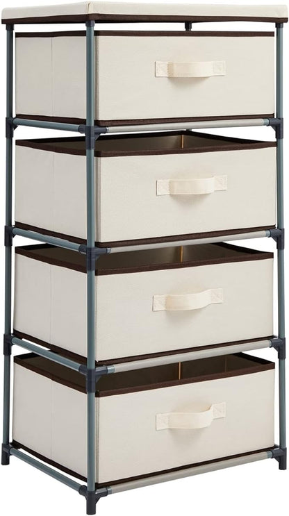 Juvale 4-Tier Dresser for Bedroom - 16.5 in L x 13 in W x 33 in H, Beige, Metal & Fabric - Freestanding Closet Organizer with Fabric Storage Drawers - Narrow Dresser & Cabinet with Drawers