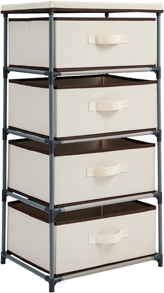 Juvale 4-Tier Dresser for Bedroom - 16.5 in L x 13 in W x 33 in H, Beige, Metal & Fabric - Freestanding Closet Organizer with Fabric Storage Drawers - Narrow Dresser & Cabinet with Drawers