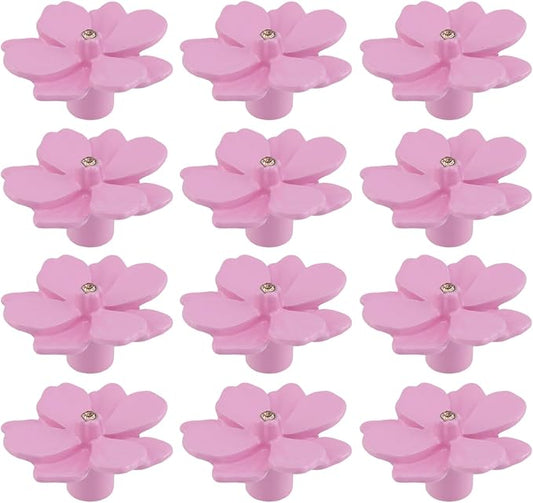 12PCS 1.57" x 0.83" Single Hole Dresser Knobs Ceramics Flower Shaped Pulls for Cupboard Drawer, with 2 Kinds of Screws