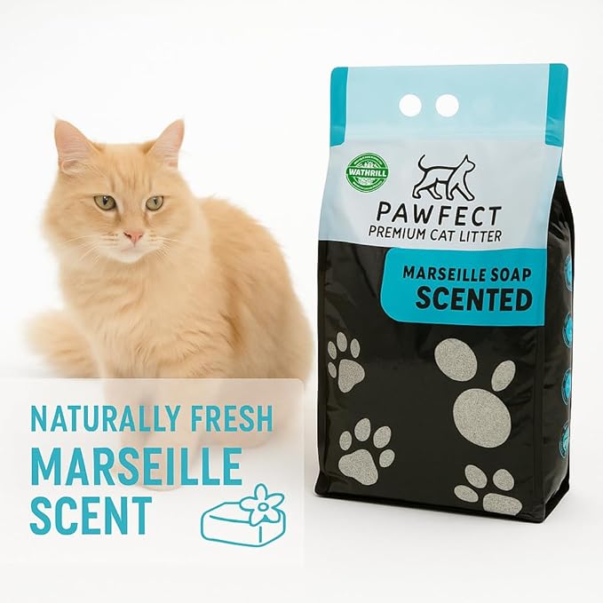 Marseille Soap Scented Cat Litter – 9.6 lb / 5L, Fast Clumping, Natural Odor Absorption, Lightweight Formula, Made with Turkish White Bentonite-Mewly Pet