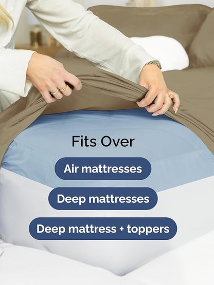 Extra Deep King Sheet Set - 6 Piece Breathable and Cooling Sheets - Hotel Luxury Bed Sheets Set - Easy & Secure Fit - Soft, Wrinkle Free and Comfy Sheets Set - Khaki Sheet Set with Extra Deep Pockets