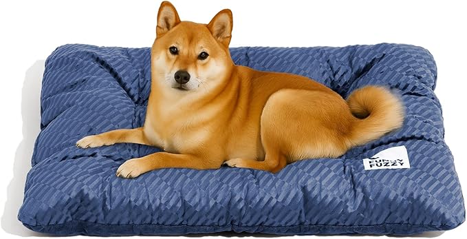 FUNNY FUZZY 2 in 1 Dog Bed Crate Pad Mat, Washable Reversible Pet Floor Mats,Fluffy Kennel Pad for Small Large Sized Dog,Indoor Cats,Sleeping Mattress,35.4" × 22.8", Midnight Blue-Mewly Pet