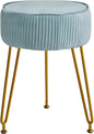 IBUYKE Velvet Round Footrest Stool Ottoman, Makeup Vanity Stool Side Table, Velvet Dressing Table Seat, Pouf Couch Stool, Golden Steel Legs, Blue LG-30H