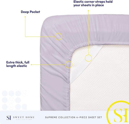 Queen Size Bed Sheets - Breathable Luxury Sheets with Full Elastic & Secure Corner Straps Built In - 1800 Supreme Collection Extra Soft Deep Pocket Bedding Set, Sheet Set, Queen, Lilac