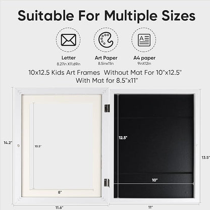 [4-Pack]Kids Artwork Frames Changeable - Kids Art Frame,Kids Art Frames Front Opening Holds 150,Children Art Projects Kids Art Frames,10x12.5 Picture Frame for Display Kid Art Work,With Storage(White)