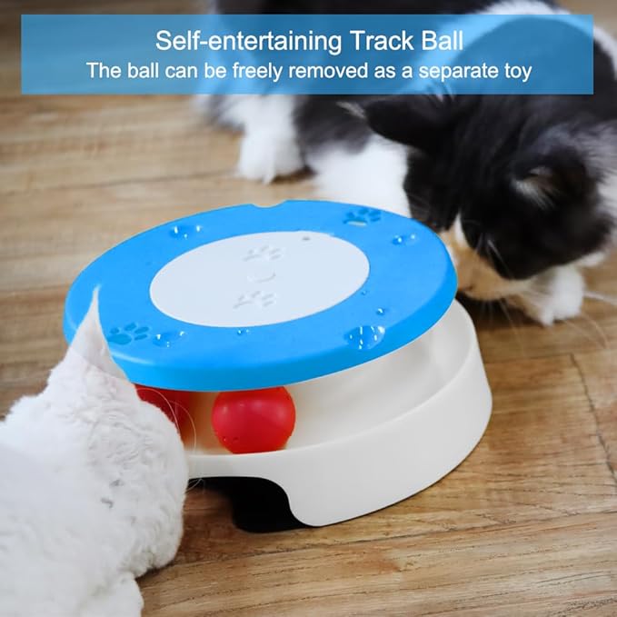 LASOCUHOO 2-in-1 Automatic Cat Toy with Track & Jumping String – Interactive Electric Toy with Rolling Balls & Bell, Battery-Powered (3 AA), Auto Shut-Off for Multi-Cat Play-Mewly Pet