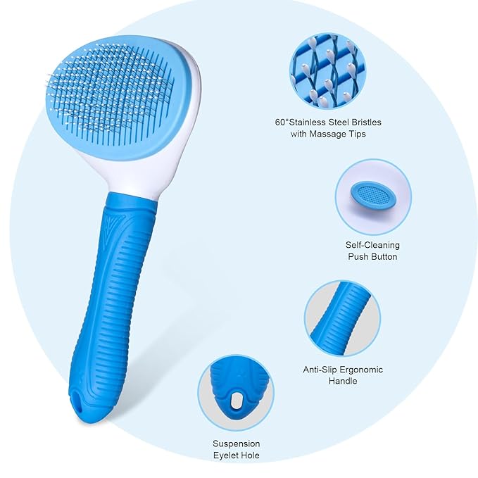 Self Cleaning Slicker Brush for Pet Grooming - Removes Loose Undercoat and Sheds, Suitable for Long and Short Hair Cats and Dogs, with Massaging Bristles-Mewly Pet
