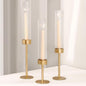 Glass Hurricane Candle Holders Set (3pcs)-Gold Metal Base Taper Candle Stick Holders for Candlesticks Holder Decor, Elegant Dining Table Centerpiece for Wedding, Christmas & Home Decor-Ribbed Glass