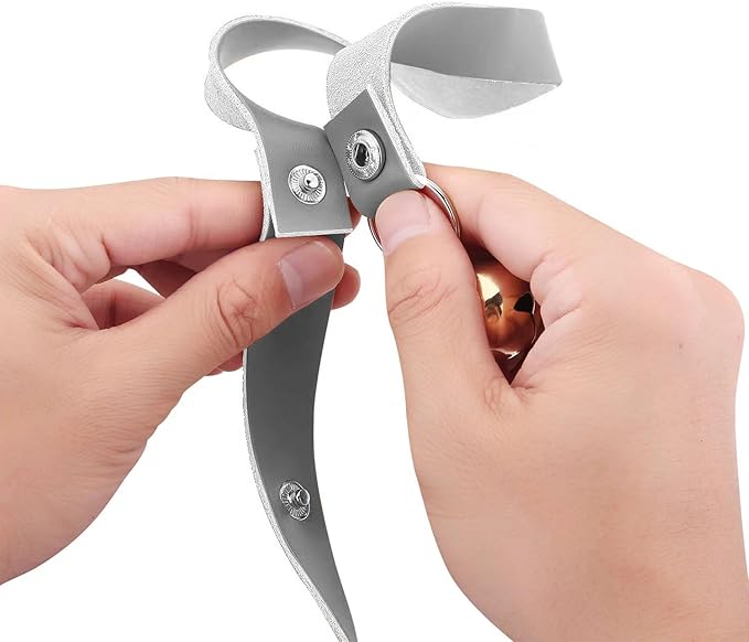 Leather Dog Doorbells for Door Knob/Potty Training/Go Outside, Length Adjustment Copper Dog Bell, Housetraining Hanging Bell, Gray Leather Golden Bells-Mewly Pet